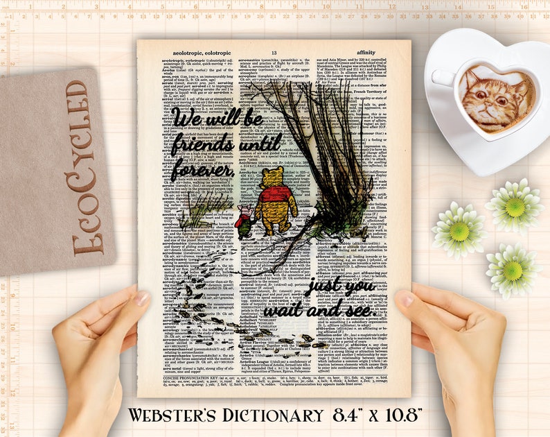 Winnie the Pooh and Piglet in the Snow Quote 11 Friends Forever Vintage Upcycled Dictionary Art Print Book Lover Best Friend Gift wall decor Winnie the Pooh and Piglet in the Snow Quote 11 Friends Forever Vintage Upcycled Dictionary Art Print Book Lover Best Friend Gift wall decor