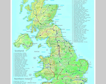 UK Long Distance Trails Map Poster British Walking and Hiking Path Print United Kingdom 80 Trails Wall Art Hiker