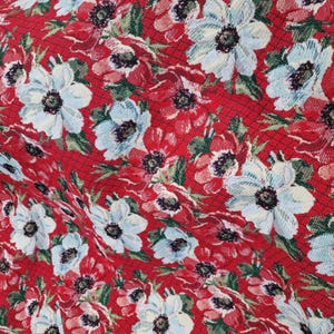 Tessuto Jacquard Floreale, Tappezzeria in Cotone Vintage, Motivo Papaveri Anemoni, Larghezza 250 cm 98 in, Venduto al Metro
