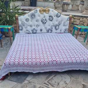Colcha de crochê feita à mão algodão branco flores 3d renda manta casal vintage mid century cobre leito 240x270 cm
