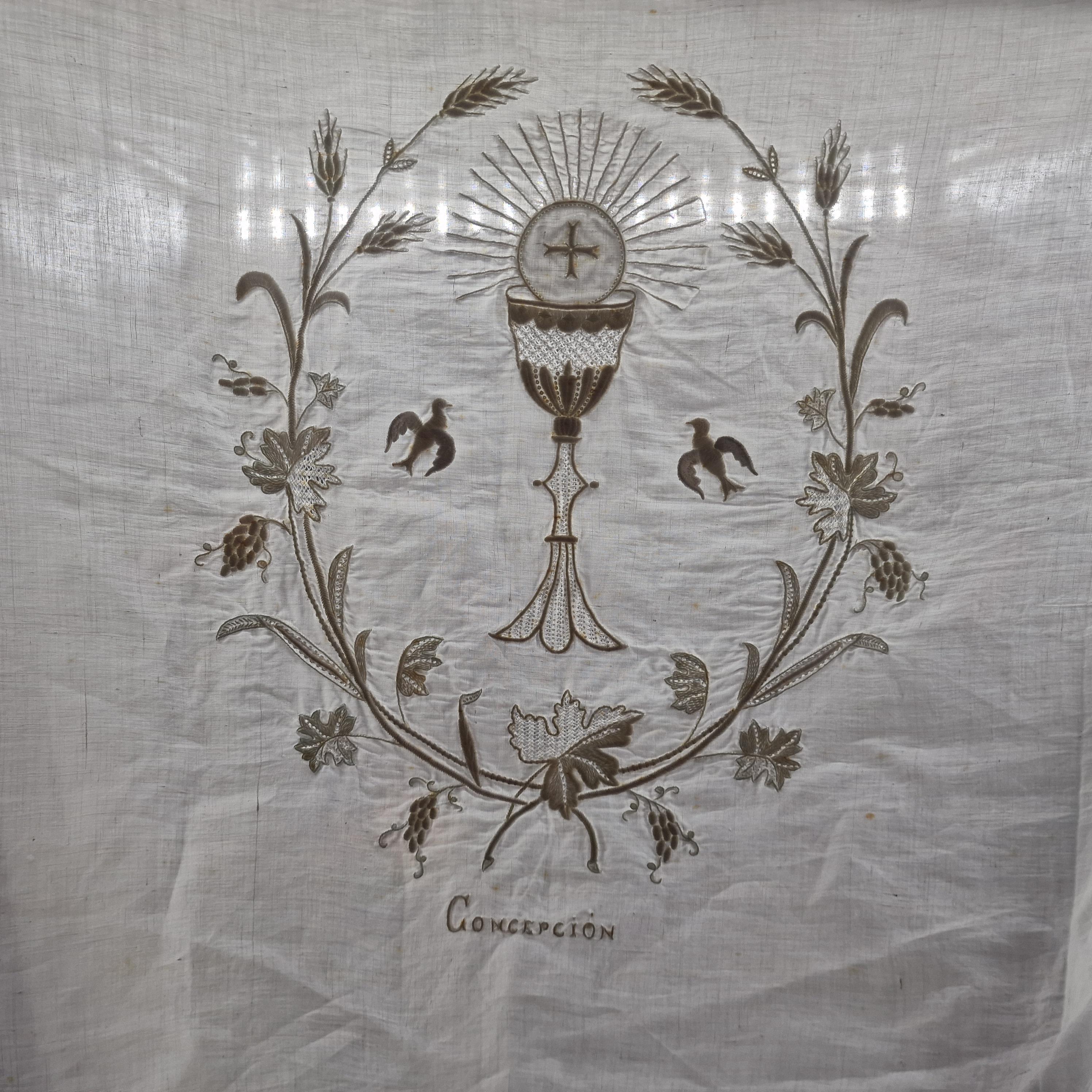Antique Hand-Embroidered Linen Baptismal Sheet - Early 20th Century Sacred Textile
