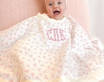 Personalized Baby Poncho Cover | Cotton Fleece, Satin Trim, Custom Monogram (0-24 Months)
