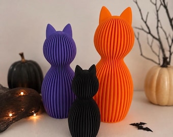 Japendi Cat - Modern 3D Printed Cat Figurine | Minimalist Neon Cat Decor | Halloween Cat Statue | Cat Set | Scandinavian-Style Neon Cat