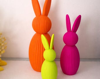 Modern 3D-printed Easter bunny | Minimalist neon Easter decorations | Spring gift idea | Bunny family set