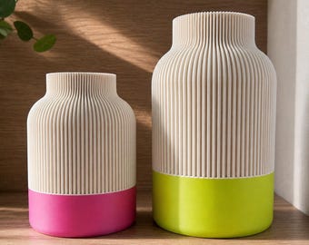 Japendi Vase 3D printed two-tone - minimalist vase Scandinavian look - modern vase elegant metallic - ribbed vase neon - neon flower vase