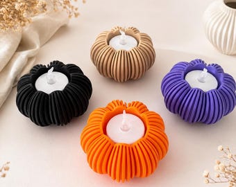 Pumpkin Tealight Holder 3D Printed | Scandinavian Tealight Holder | Modern Autumn Decor | Halloween | Ribbed Candle Holder | Cozy Autumn Decor