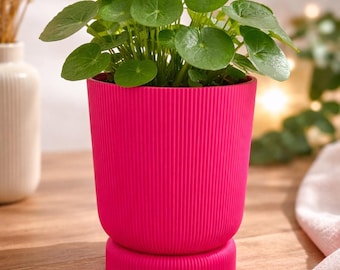 Ribbed flower pot - Modern planter with twist-off lid - Plant pot - Scandinavian-style neon minimalist flower pot for indoor decor