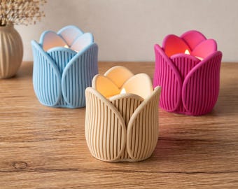 Tulip Tealight Holder 3D Print | Scandinavian Tealight Holder | Modern Candle Holders | Mother's Day Gift Idea | Ribbed Candle Holder - Tulips