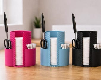 Cotton pad holder & cotton swab organizer | Modern bathroom storage | 3D printed cosmetic organizer | Minimalist | Many colors |