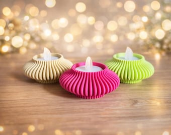 Modern tealight holder - 3D printed - ribbed - Scandinavian style tealight holder - neon colors - gift idea - LED candle holder