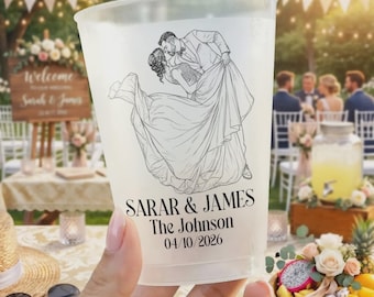 Copo de plástico personalizado para local de casamento, copo com desenho fotográfico personalizado, lembrança de casamento para o casal, lembrancinha de festa de aniversário
