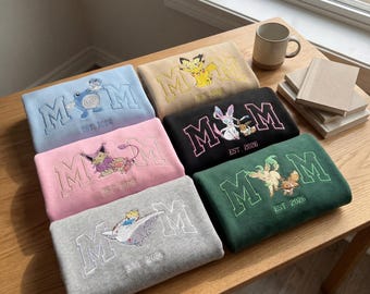 Custom PokeMom Embroidered Shirt, Persionalized Anime Characters Sweatshirt, Anime Mother's Day Gift, Birthday Gift For Mom, Pocket Beast