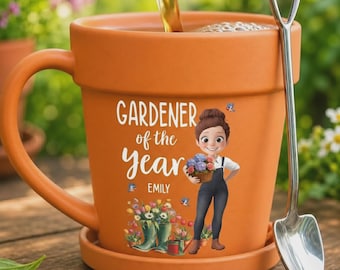 Personalized Photo Gardener Of The Year Mug, Custom Ceramic Mug, Plant Lover Gift, Gardener Gift for Mom, Granddaughter,Picture Coffee Cup