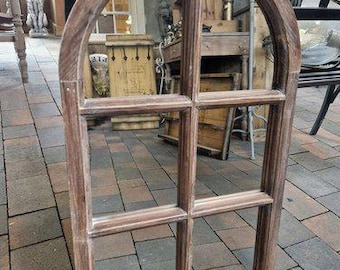 Miroir, fenêtre à miroir, fenêtre d'écurie, bois de récupération, semi-circulaire, style shabby chic, WO-1685