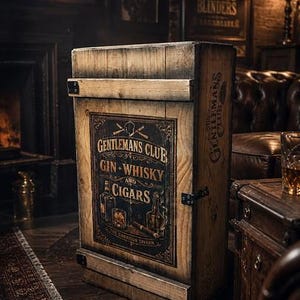 Barmeubel minibar "The Gentleman's Club" Gin Whisky Sigaren Barmeubels Hout zwart Ierse Pub Shabby Chic Retro Vintage Woondecoratie Nieuw EP-179