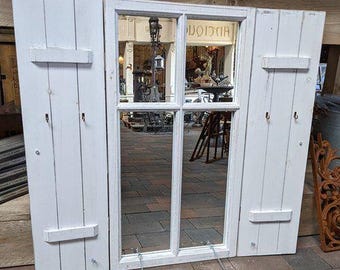 Finestra a specchio, finestra a stalla con persiane, bianca, stile country, shabby chic, legno, legno di recupero, NUOVA, bianca