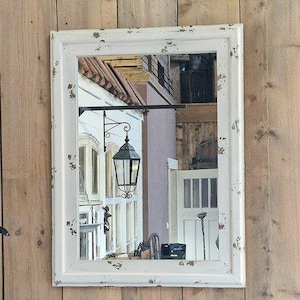 Grosser Spiegel weiss eckig 82x60 cm Landhaus Shabby Antik Stil Holz Altholz Spiegelfenster Cottage NEU WO-1692