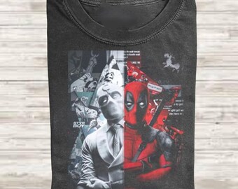 Deadpool Comfort Colors T-Shirt, Deadpool Moon Knight Shirt, Superhero Vintage Washed Tee, Comic Book Fan Gift, Graphic Streetwear