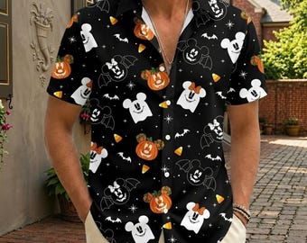 Halloween Mickey Boo Button Shirt, Disney Mouse Ghost Hawaii Shirt, Magic Kingdom Shirt, Disneyland Halloween Party 2026 Shirt