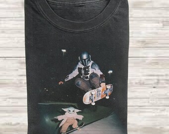 Star Wars Mando Skateboard Comfort Colors Shirt, Funny Grogu Graphic Tee, Mandalorian Skateboarding Shirt, Movie  Fan Gift