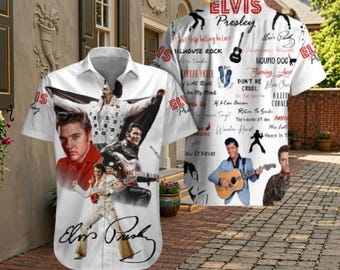 Camisa hawaiana retro de Elvis Presley, camisa de botones de Elvis Presley, camisa hawaiana de Elvis, el rey del rock and roll, camisa abotonada