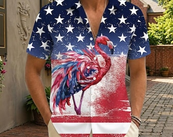 Flamingo 250 Years American Spirit Button Shirt, Patriotic Flamingo Hawaii Shirt, 250 Years Freedom USA Shirt, Fourth July Shirt