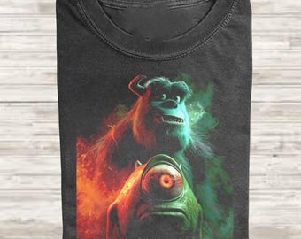 Monsters Inc Comfort Colors Shirt, Sulley and Mike Graphic Tee, Retro Disney Pixar Shirt, Neon Smoke Art Style, Movie Lover Gift