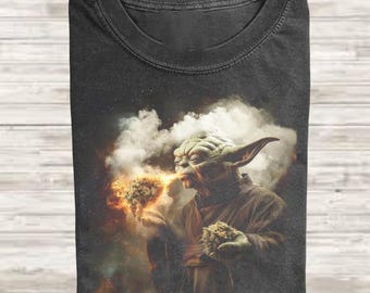 Comfort Colors Baby Yoda Smoking Shirt, Vintage Style Sci-Fi Graphic Tee, Retro Jedi Streetwear, Funny Stoner Gift, Unisex Oversized Shirt