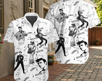 Shirt Elvis Presley Button, shirt rock-'n-roll Hawaii, shirt The King of Rock Aloha, cadeau retromuzieklegende, vintage Elvis-shirt