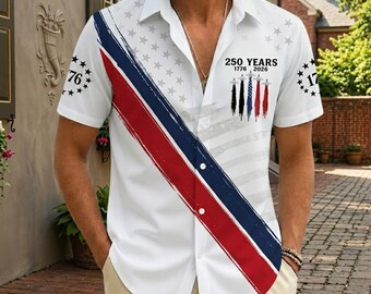 Camisa hawaiana de 250 años (1776-2026), camisa patriótica con la bandera de EE. UU. y botones, camisa para hombre del 4 de julio, regalo para el Día del Padre.