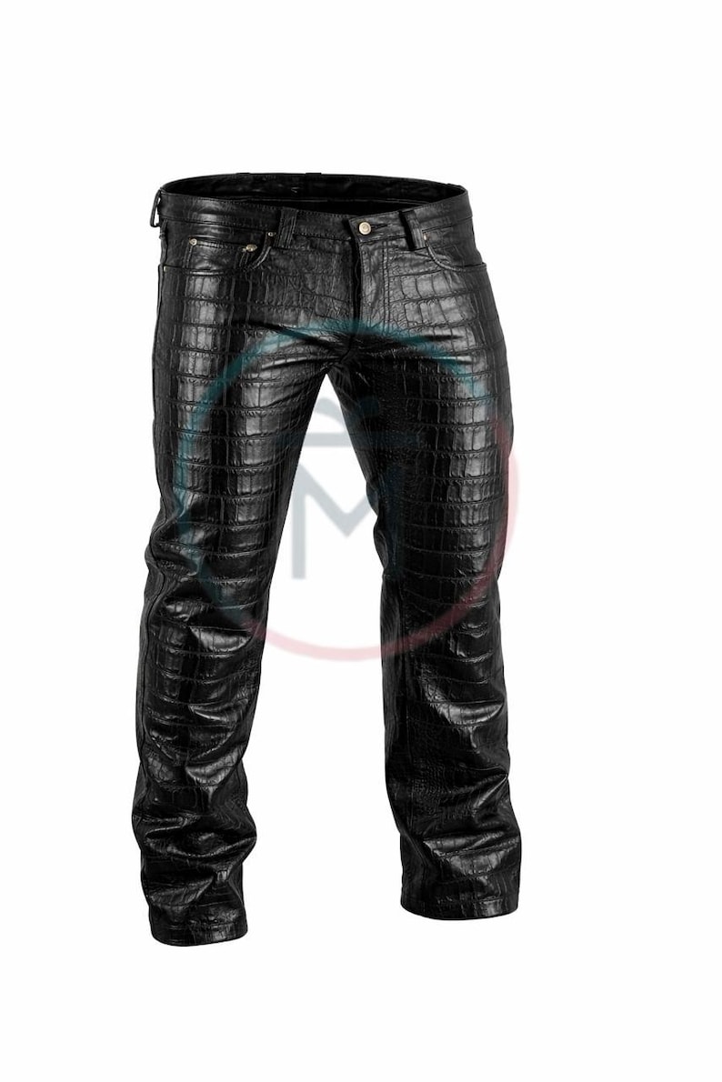 Schwarzes Krokodil-Muster Herrenlederhose : Hoch taillierte Slim Fit Streetwear Schwarz 28 zu 50 Bild 1