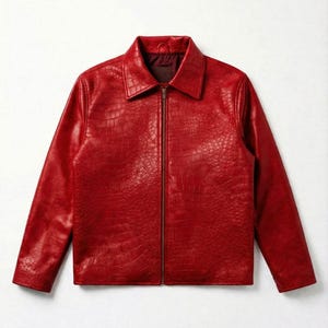 Luxury Crocodile Embossed Men's Fashion Leather Coat in Red