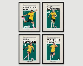 Poster di Sam Kerr, Ellie Carpenter, Mary Fowler e Caitlin Foord, regalo per i tifosi di football (download digitale)