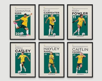 Sam Kerr, Ellie Carpenter, Mary Fowler, Steph Catley, Hayley Raso, Caitlin Foord Poster, regalo per i tifosi di football (download digitale)