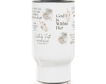 God Is Within Her Mug Christian Gift for Women, Inspirational Bible Verse Coffee Mug, Faith Travel Mug 14oz, Encouragement Gift