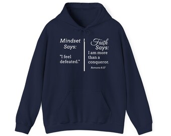 Bible Verse Hoodie, Romans 8:37 More Than A Conqueror - Christian Faith Apparel, 50/50 Cotton-Poly Blend | Unisex