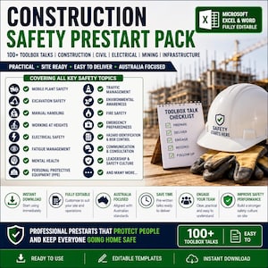 建設現場安全事前準備パック 100以上のツールボックスミーティング WHSテンプレート Site Safety Australia