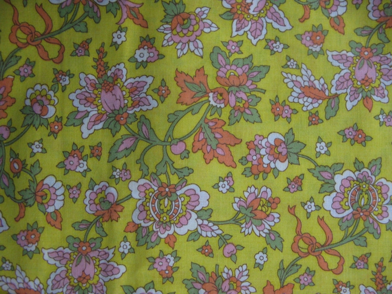 vintage cotton floral print fabric 3 yards yellow and pink country prairie rustic primitive