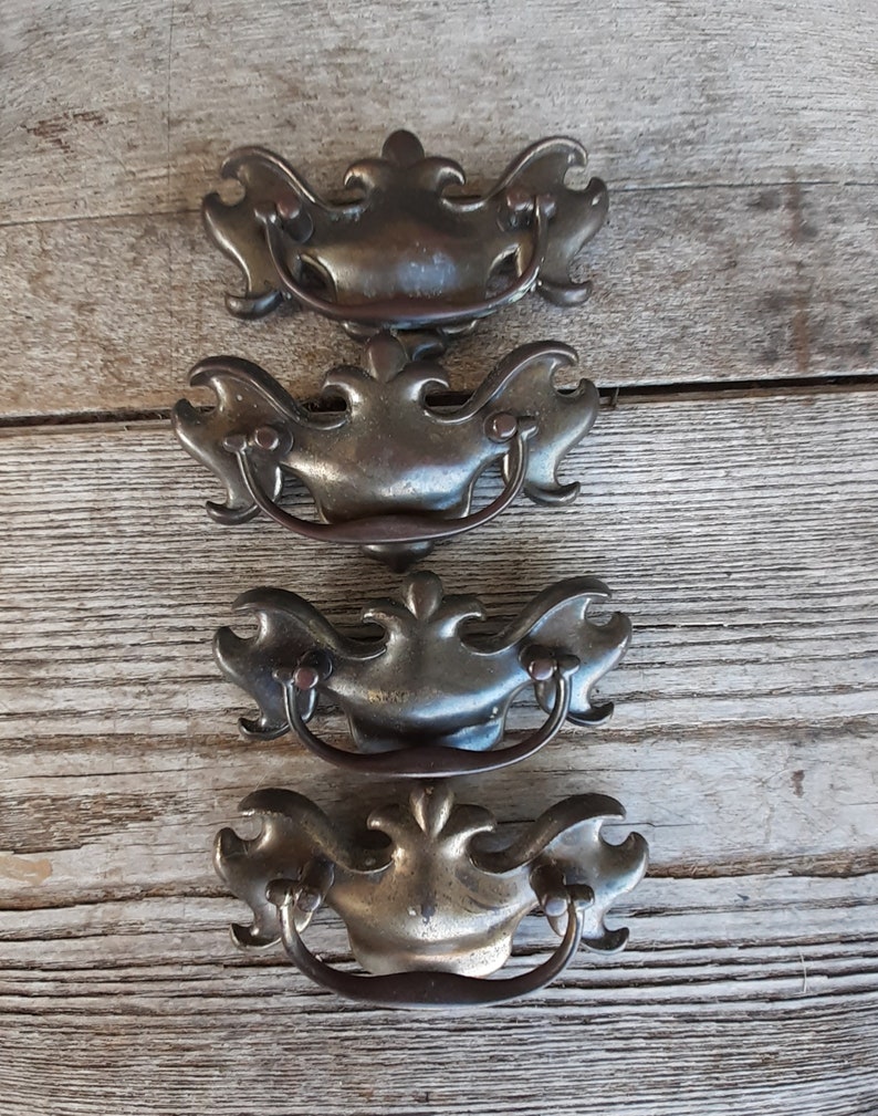 French Provincial Drawer Pulls Antiqued Brass Bail Handles Set Etsy
