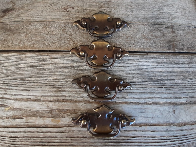 French Provincial Drawer Pulls Antiqued Brass Bail Handles Etsy