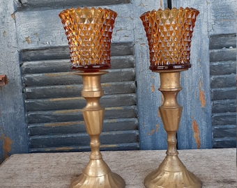 Homco diamondlite amber peg votive cup pair Home Interiors