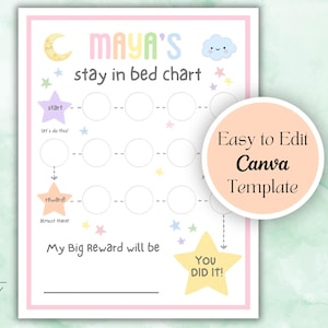 Tableau pour encourager les tout-petits à rester au lit | Système de récompenses modifiable pour une routine de sommeil - 12 jours (Téléchargement numérique)