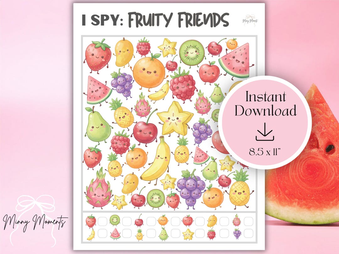 Fruity Friends I Spy Game, Kids Birthday Party Activity Sheet (digital ...