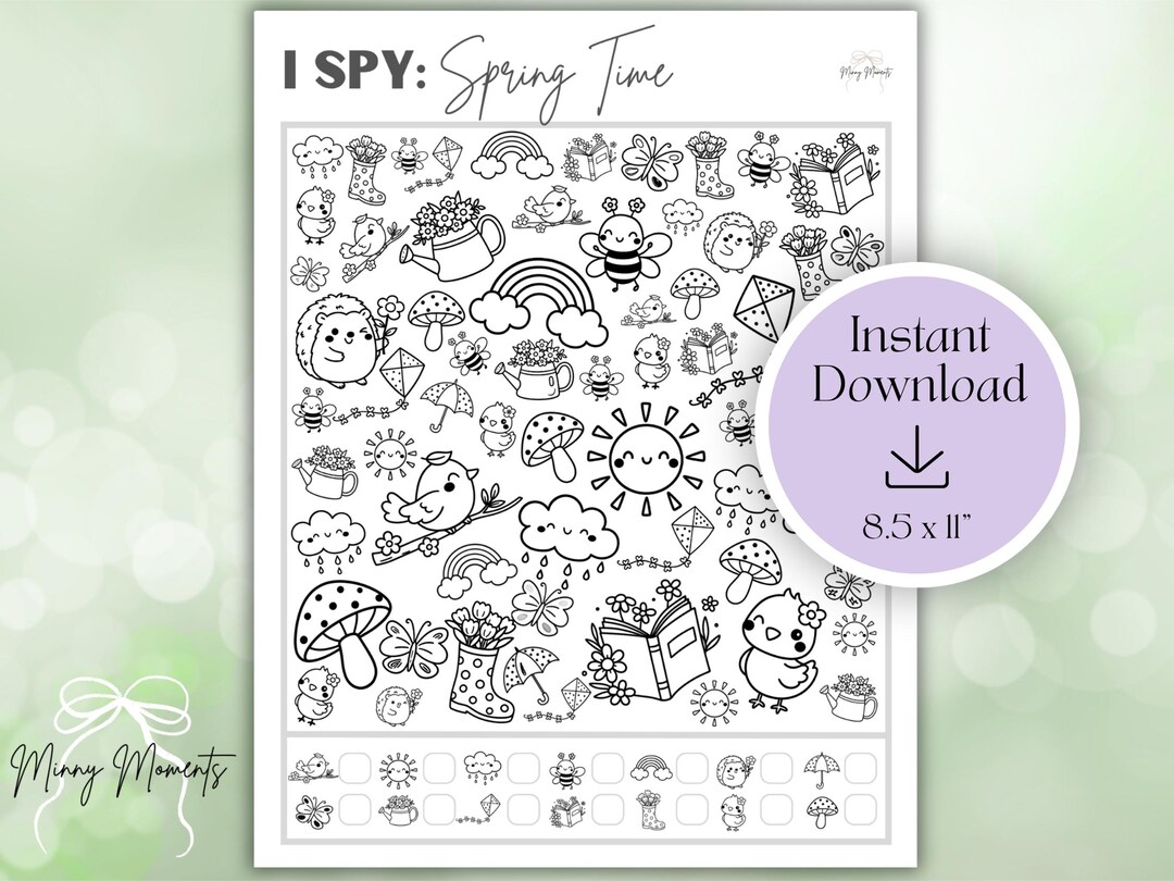 Spring I Spy Printable Activity Sheet, Easter Coloring Game (digital ...
