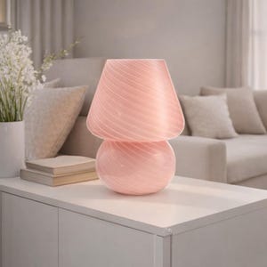Mushroom Lamp Night Light: Ambient Lighting 3-Color, Cozy Room Decor, Retro Swirl Glass LED Pink
