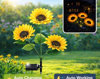 Solar Garden Lights: Sunflower Yard Decor, Waterproof Pathway Stake Patio, LED Night Light