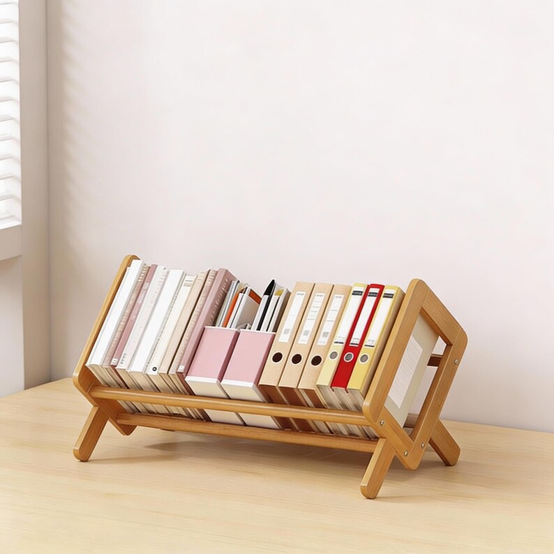 Angled Bookstop Wooden Desktop Bookshelf, Angled Book Organizer, Minimalist Desk ...