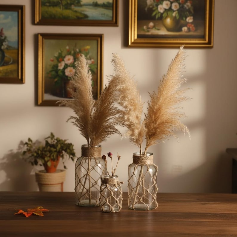 Vases With Ropes Hanging Glass Vase With Jute Rope – Rustic Boho Home Decor Accent - Etsy