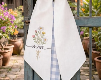 Ghirlanda personalizzata per la porta "Nana", fiocco floreale ricamato personalizzato per la mamma, regalo per la nonna, decorazione per la festa della mamma, decorazione per la porta in stile rustico