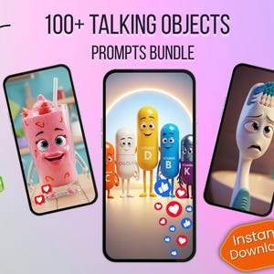 100+ sprechende Objekte Prompts Bundle | Viral Video Guide (Instant Download)